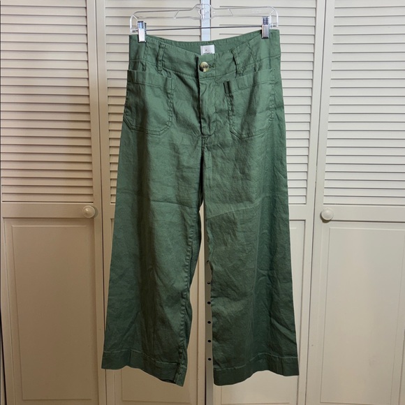 Anthropologie MAEVE The Colette Green Wide Leg Cropped Hi Rise Pants 28 Petite - Picture 2 of 12